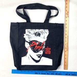 P!NK "The Truth About Love Tour 2013" PINK Black Canvas TOTE BAG! RED VERSION